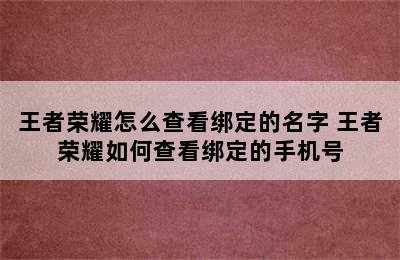 王者荣耀怎么查看绑定的名字 王者荣耀如何查看绑定的手机号